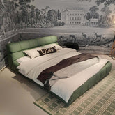 King-sized modern upholstered bed in leather and suede fabric for stylish bedroom decor